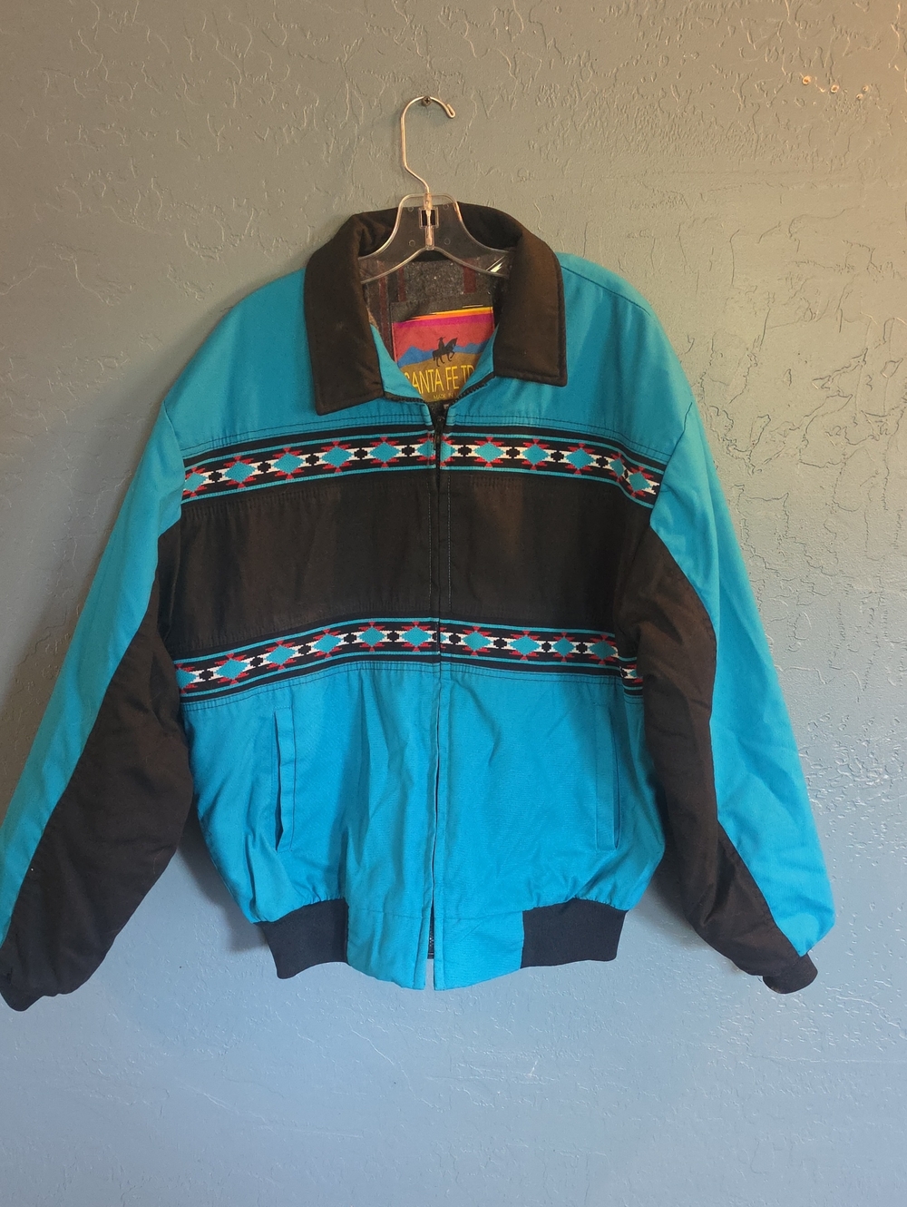 VTG Santa Fe Men's Blanket Lined Turquoise and Black Southwestern Jacket -